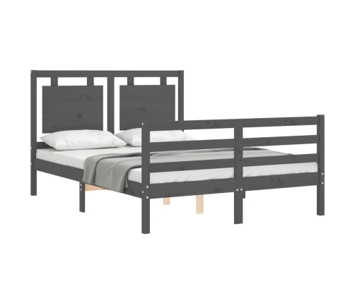 vidaXL Estructura de cama con cabecero madera maciza gris 140x200 cm