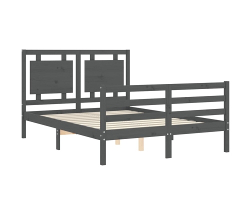 vidaXL Estructura de cama con cabecero madera maciza gris 140x200 cm