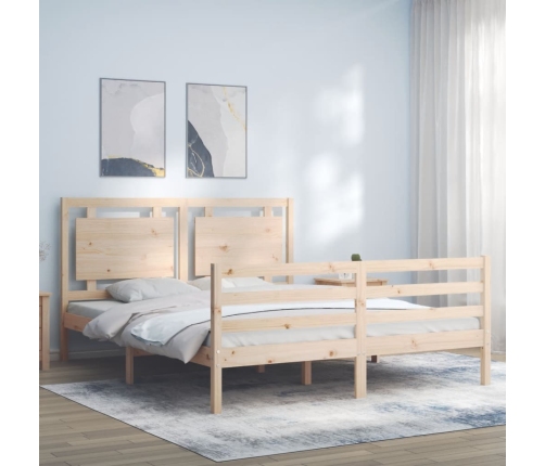 Estructura de cama de matrimonio con cabecero madera maciza