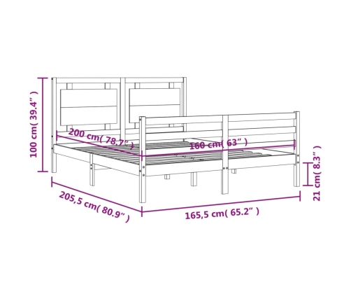 Estructura de cama con cabecero madera maciza 160x200 cm