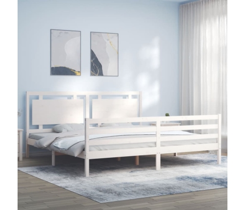 Estructura cama de matrimonio con cabecero madera maciza blanco