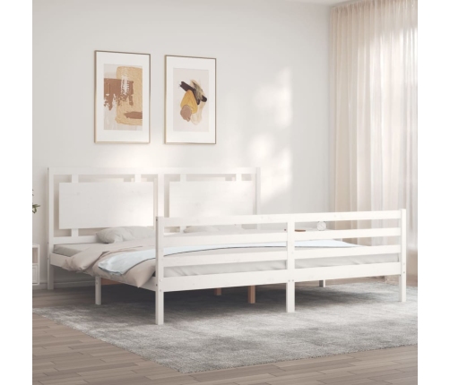 Estructura de cama con cabecero madera maciza blanco 200x200 cm