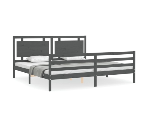 Estructura de cama con cabecero madera maciza gris 200x200 cm