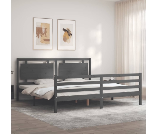 Estructura de cama con cabecero madera maciza gris 200x200 cm