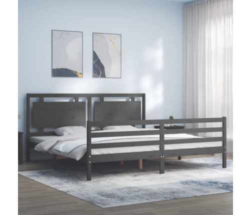 Estructura de cama con cabecero madera maciza gris 200x200 cm