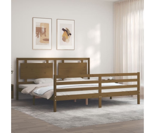 Estructura cama y cabecero madera maciza marrón miel 200x200 cm