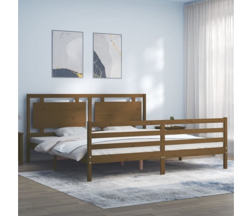 Estructura cama y cabecero madera maciza marrón miel 200x200 cm