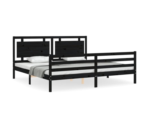 Estructura de cama con cabecero madera maciza negro 200x200 cm