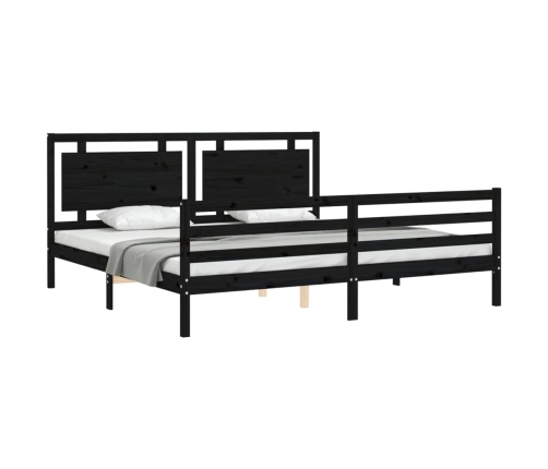 Estructura de cama con cabecero madera maciza negro 200x200 cm