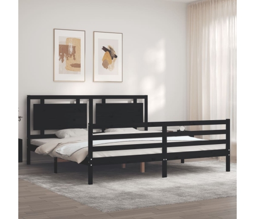 Estructura de cama con cabecero madera maciza negro 200x200 cm