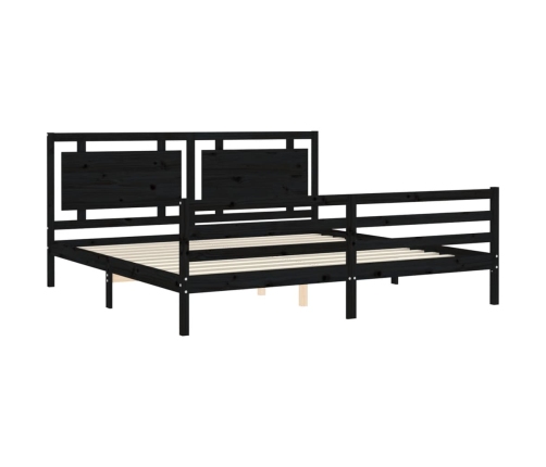 Estructura de cama con cabecero madera maciza negro 200x200 cm