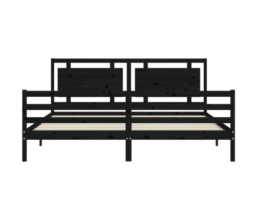 Estructura de cama con cabecero madera maciza negro 200x200 cm