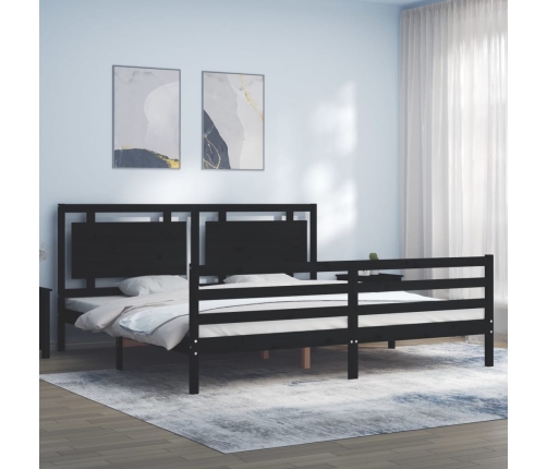 Estructura de cama con cabecero madera maciza negro 200x200 cm