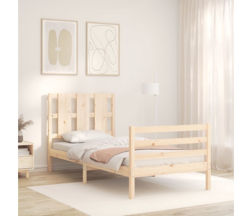 Estructura de cama individual con cabecero madera maciza