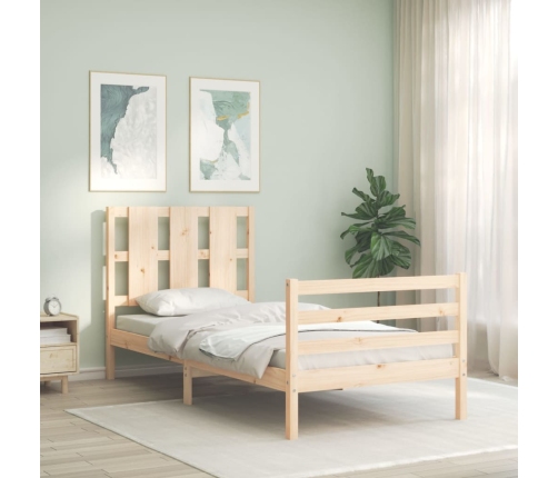 Estructura de cama individual con cabecero madera maciza