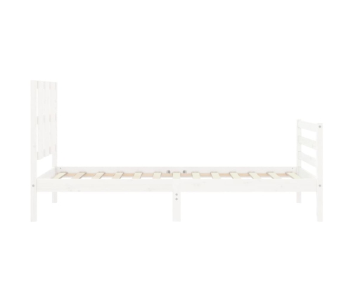 Estructura de cama individual con cabecero madera maciza blanco