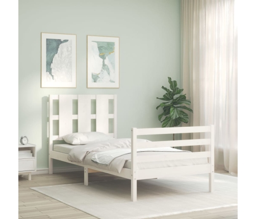 Estructura de cama con cabecero madera maciza blanco