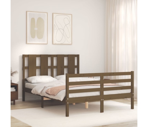 Estructura de cama matrimonio con cabecero madera marrón miel