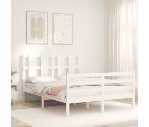 Estructura de cama con cabecero madera maciza blanco 140x190 cm