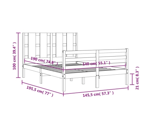 Estructura de cama con cabecero madera maciza blanco 140x190 cm