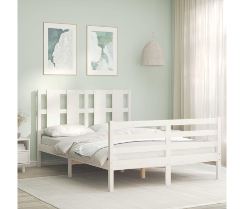 Estructura de cama con cabecero madera maciza blanco 140x190 cm