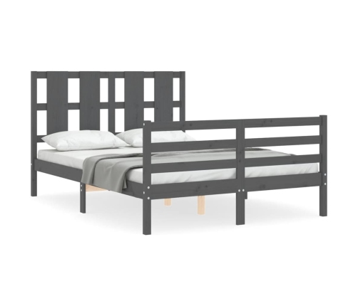 vidaXL Estructura de cama con cabecero madera maciza gris 140x190 cm