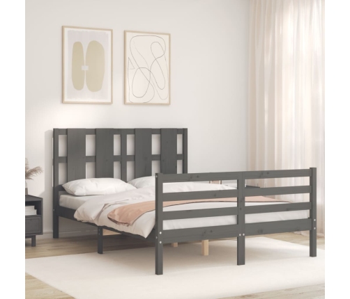 vidaXL Estructura de cama con cabecero madera maciza gris 140x190 cm