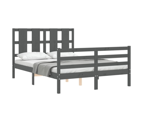 vidaXL Estructura de cama con cabecero madera maciza gris 140x190 cm