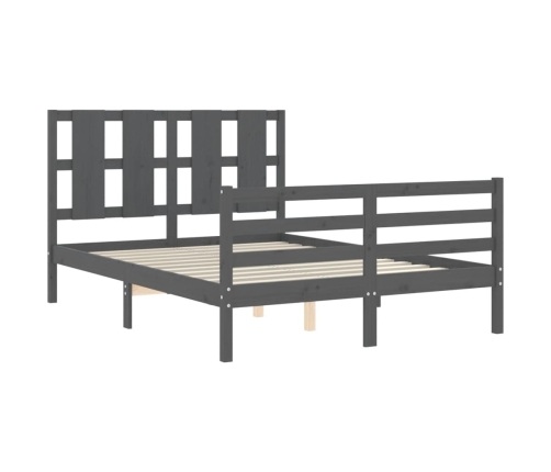 vidaXL Estructura de cama con cabecero madera maciza gris 140x190 cm