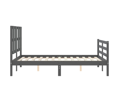 vidaXL Estructura de cama con cabecero madera maciza gris 140x190 cm