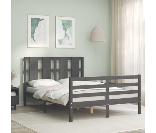 vidaXL Estructura de cama con cabecero madera maciza gris 140x190 cm