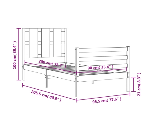 Estructura de cama con cabecero madera maciza 90x200 cm