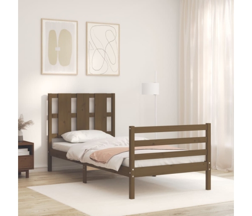 Estructura cama con cabecero madera maciza marrón miel 90x200cm