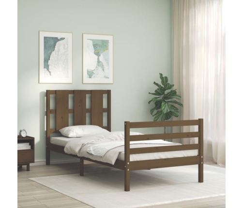 Estructura cama con cabecero madera maciza marrón miel 90x200cm