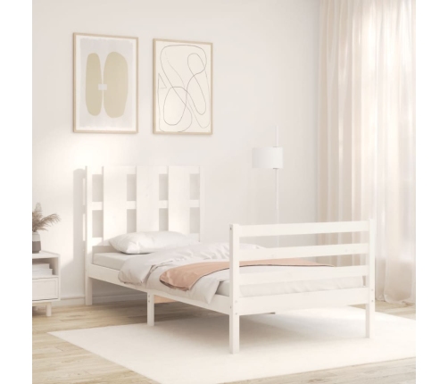 Estructura de cama con cabecero madera maciza blanco 100x200 cm