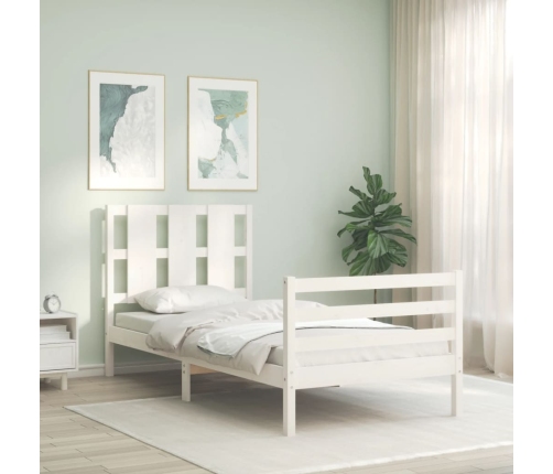 Estructura de cama con cabecero madera maciza blanco 100x200 cm