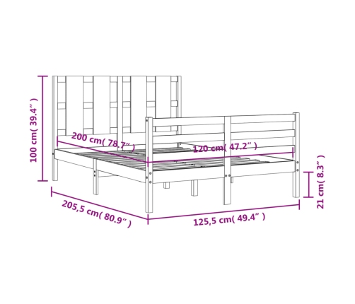 Estructura de cama con cabecero madera maciza 120x200 cm