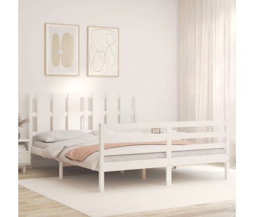 Estructura de cama matrimonio con cabecero madera maciza blanco