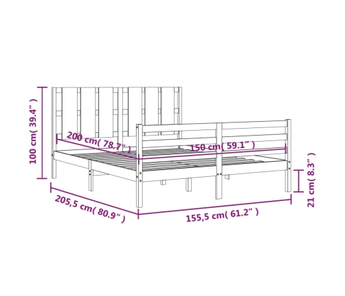 Estructura de cama matrimonio con cabecero madera maciza blanco