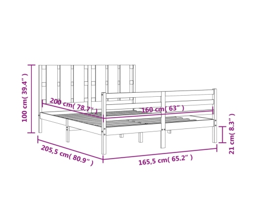 Estructura de cama con cabecero madera maciza 160x200 cm