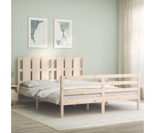 Estructura de cama con cabecero madera maciza 160x200 cm