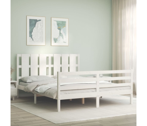 Estructura de cama con cabecero madera maciza blanco 160x200 cm