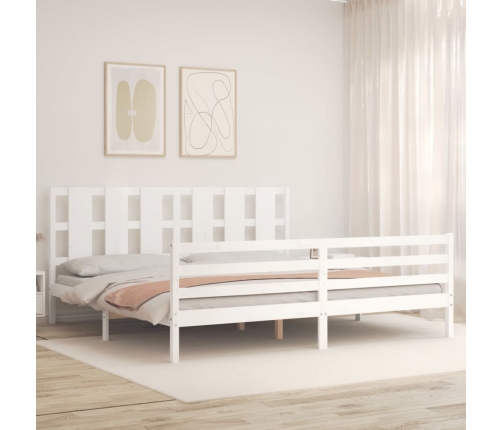 Estructura de cama con cabecero madera maciza blanco 200x200 cm