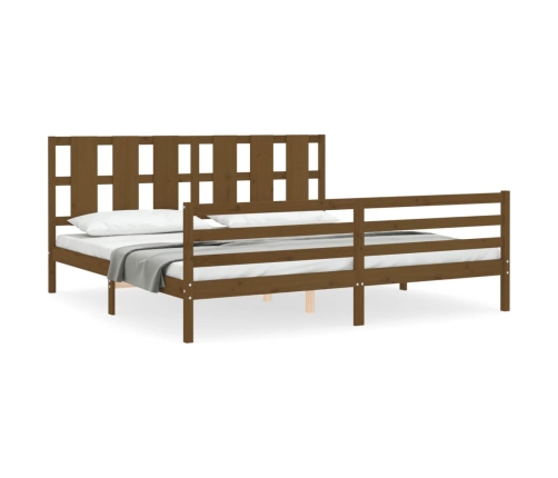 Estructura cama y cabecero madera maciza marrón miel 200x200 cm