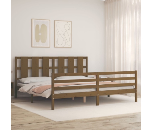 Estructura cama y cabecero madera maciza marrón miel 200x200 cm