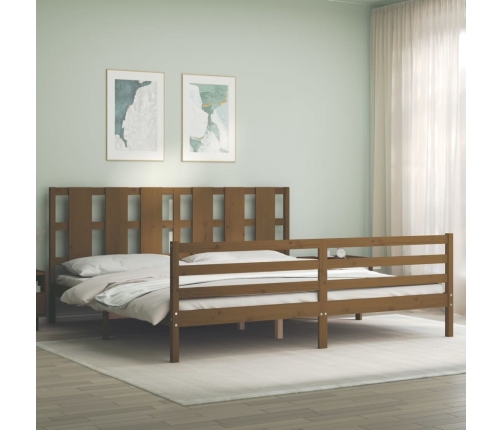 Estructura cama y cabecero madera maciza marrón miel 200x200 cm