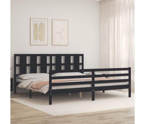 vidaXL Estructura de cama con cabecero madera maciza negro 200x200 cm