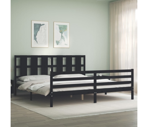 vidaXL Estructura de cama con cabecero madera maciza negro 200x200 cm