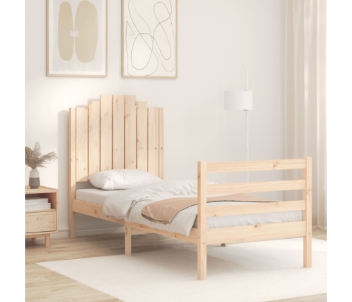 Estructura de cama individual con cabecero madera maciza