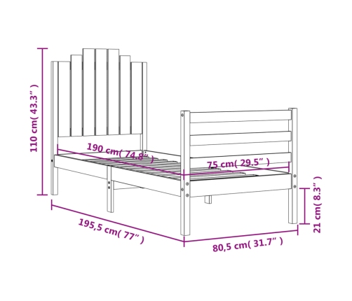 Estructura de cama individual con cabecero madera maciza